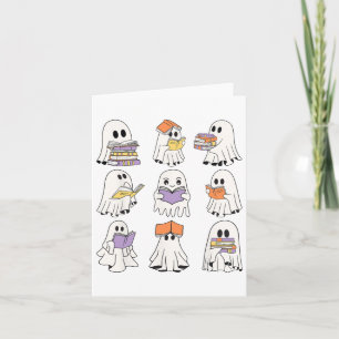 Cute Ghost Reading Books Funny Halloween Books Lov Card