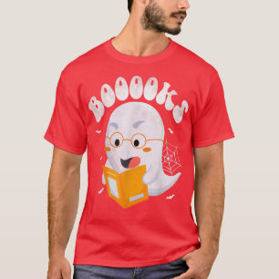 Cute Ghost Reading Booooks Book Teacher Halloween  T-Shirt