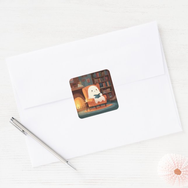 Cute Ghost Reading By A Fireplace - Sticker Sheet (Envelope)