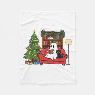 Cute Ghost Reading Christmas, Christmas Ghost Book Fleece Blanket