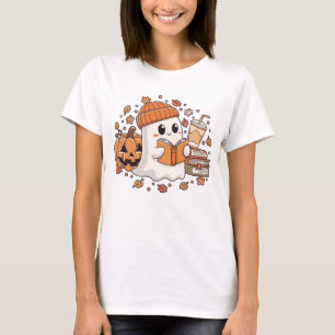 Cute Ghost Reading T-shirt Spooky Season Book Love