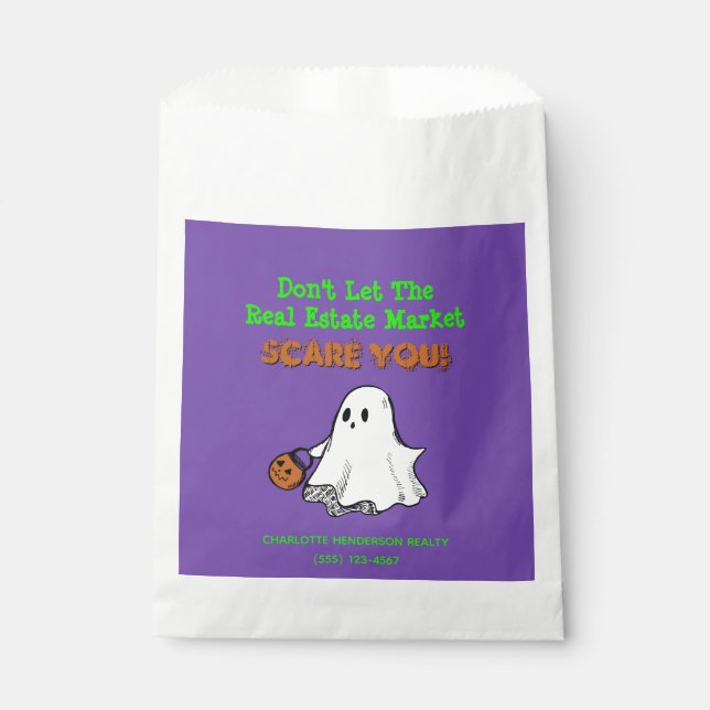 Cute Ghost Real Estate Pop By Halloween Party Favour Bags (Front)