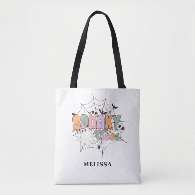 Cute Ghost Retro Halloween Spooky Vibes  Tote Bag (Front)
