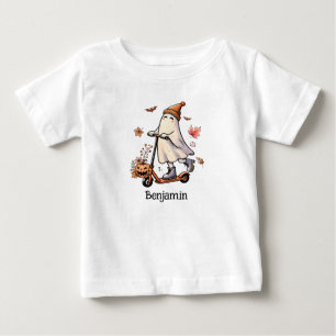 Cute Ghost Riding A Scooter - Personalised Baby T-Shirt