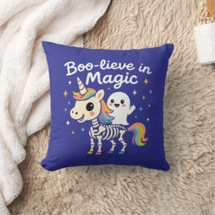 Cute Ghost riding a Unicorn Skeleton Cushion