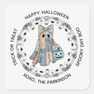 Cute Ghost Round Sticker – Happy Halloween Design