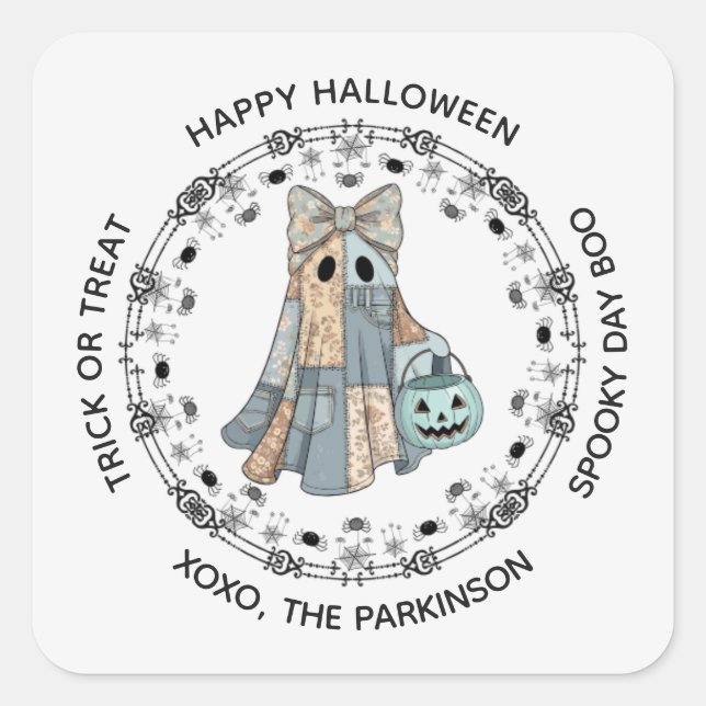 Cute Ghost Round Sticker – Happy Halloween Design (Front)