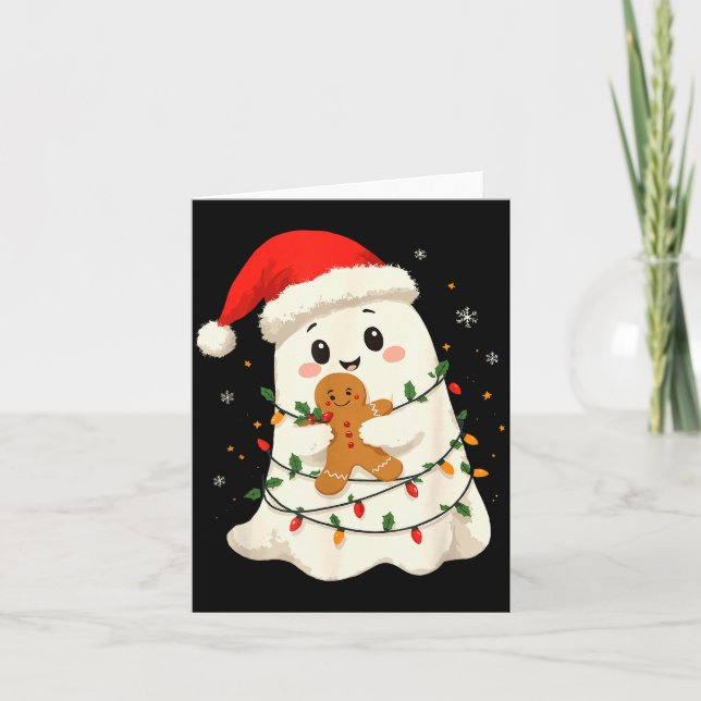 Cute Ghost Santa Hat Soky Christmas Funny Holiday  Card (Front)