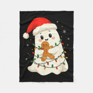 Cute Ghost Santa Hat Soky Christmas Funny Holiday  Fleece Blanket