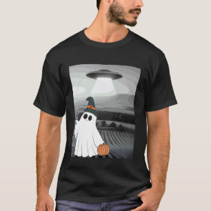 Cute Ghost Selfie with Alien UFO Funny Halloween C T-Shirt