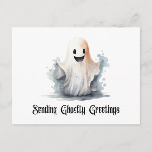 Cute Ghost Sending Ghostly Greetings Halloween Holiday Postcard