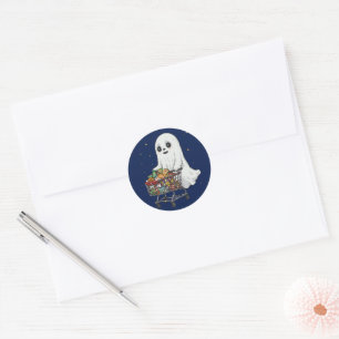 Cute Ghost Shopping Cart Snacks Funny Halloween Classic Round Sticker