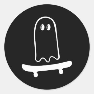 Cute Ghost Skateboard To Funny Skateboarder Hallow Classic Round Sticker