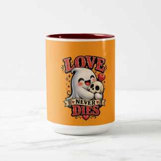 Cute Ghost Skull Love Never Dies Halloween Two-Tone Coffee Mug
