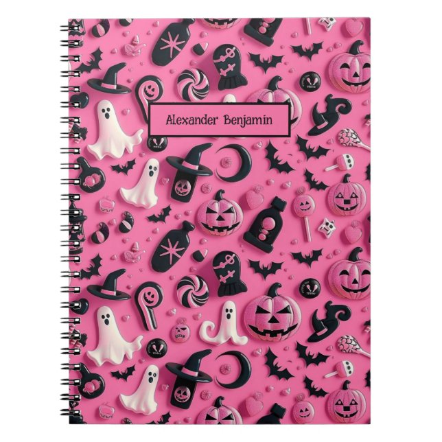 Cute Ghost Skull Pumpkin Halloween Notebook (Front)