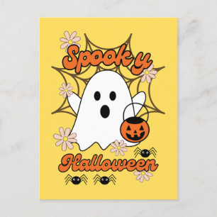 Cute Ghost Spider Web Spooky Halloween Postcard