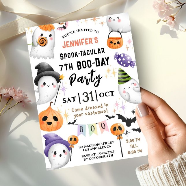 Cute Ghost Spooktacular Halloween 7th Birthday  Invitation (Creator Uploaded)