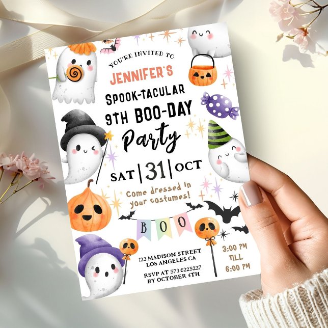 Cute Ghost Spooktacular Halloween 9th Birthday  Invitation (Creator Uploaded)
