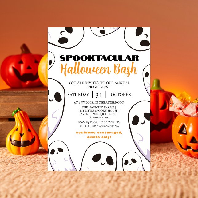  Cute Ghost Spooktacular Halloween Bash Invitation (Creator Uploaded)