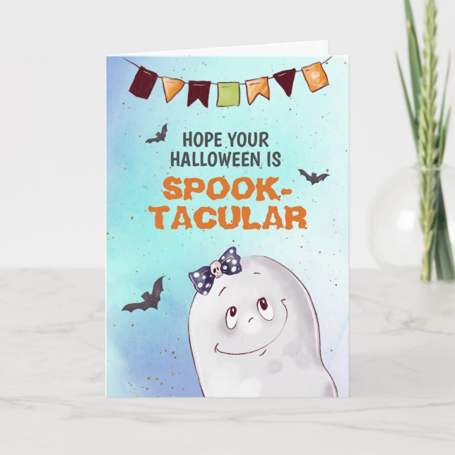 Cute Ghost Spooktacular Halloween Card (Front)