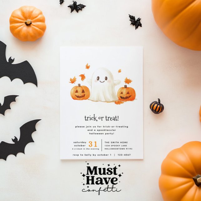 Cute Ghost Spooktacular Trick or Treating Party Invitation (Creator Uploaded)
