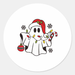 Cute Ghost Spooky Christmas Santa Hat Funny Family Classic Round Sticker