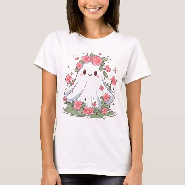 Cute Ghost Spooky Halloween Tshirt Gift For Girls (Front)