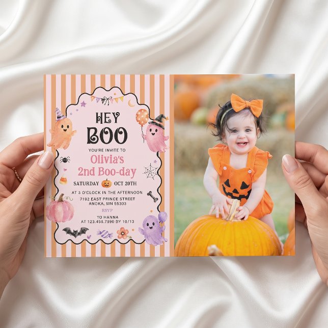 Cute Ghost Spooky Hey Boo Birthday Invitation (Creator Uploaded)