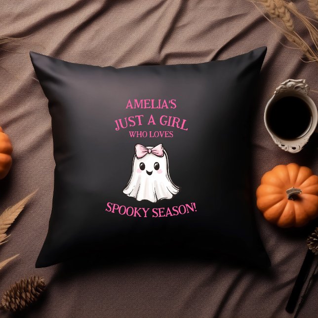 Cute Ghost Spooky Season Halloween  Cushion (Just a girl who loves spooky season cute custom Halloween Pillow)