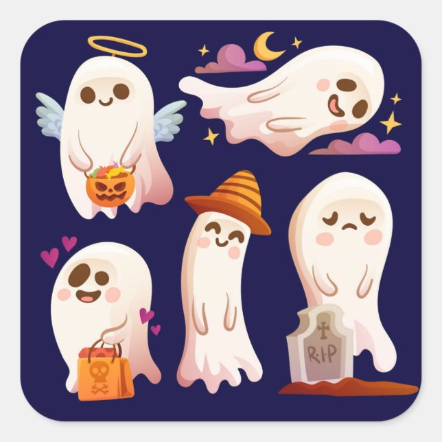 Cute Ghost Square Sticker (Front)