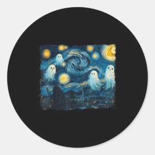 Cute Ghost Starry Night Halloween Soky Retro Van G Classic Round Sticker
