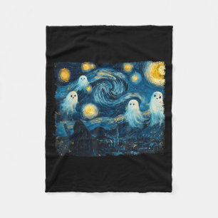 Cute Ghost Starry Night Halloween Soky Retro Van G Fleece Blanket