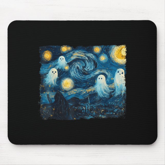 Cute Ghost Starry Night Halloween Soky Retro Van G Mouse Mat (Front)