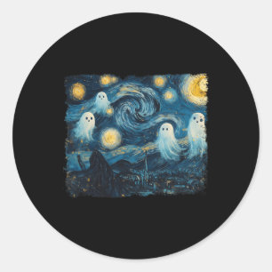 Cute Ghost Starry Night Halloween Spooky Retro Van Classic Round Sticker