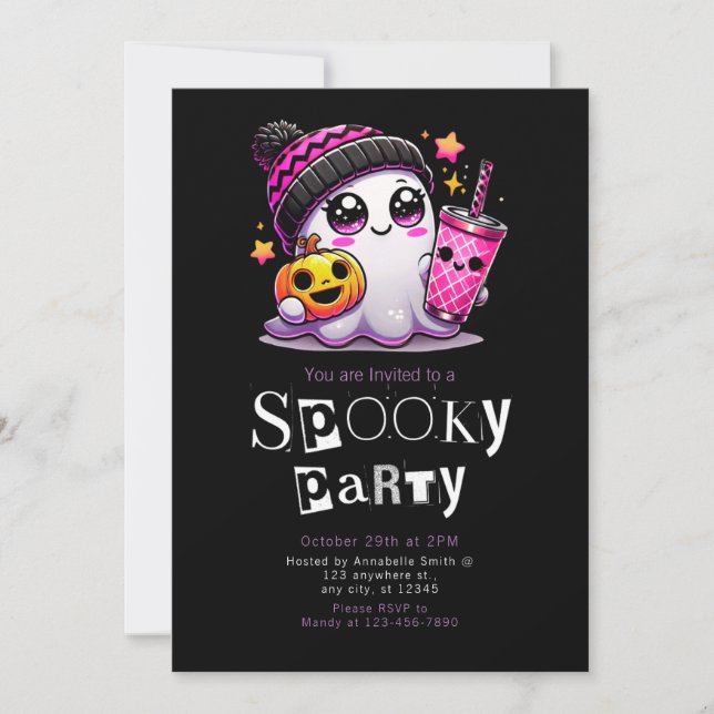 Cute Ghost Stars Modern Minimalist Halloween Invitation (Front)