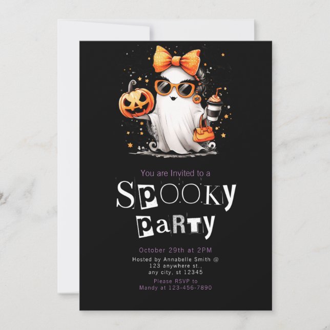 Cute Ghost Stars Modern Minimalist Halloween Party Invitation (Front)
