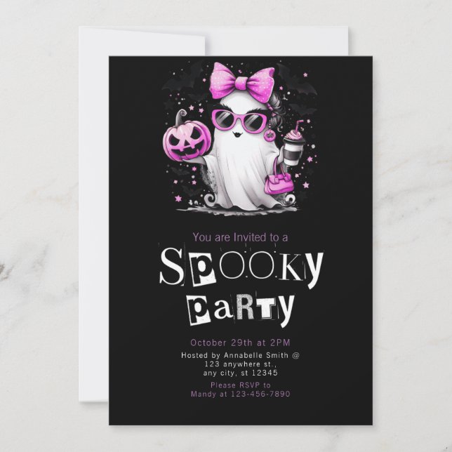 Cute Ghost Stars Modern Minimalist Halloween Party Invitation (Front)