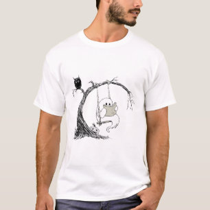 Cute Ghost Swinging Reading Book Halloween Ghost C T-Shirt