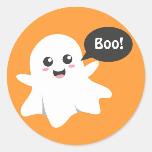 Cute Ghost that Goes Boo, Happy Halloween Classic Round Sticker