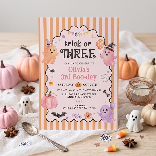 Cute Ghost Trick or Three 3rd Birthday Invitation  (Creator Uploaded)