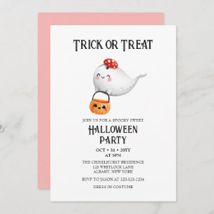 Cute Ghost Trick or Treat Bucket Halloween Party Invitation