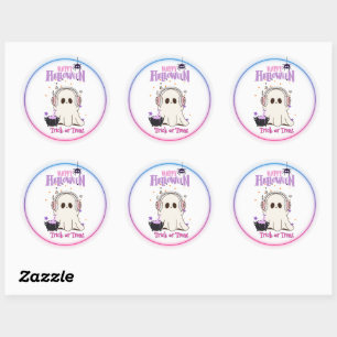 Cute Ghost Trick or Treat Halloween Round Stickers