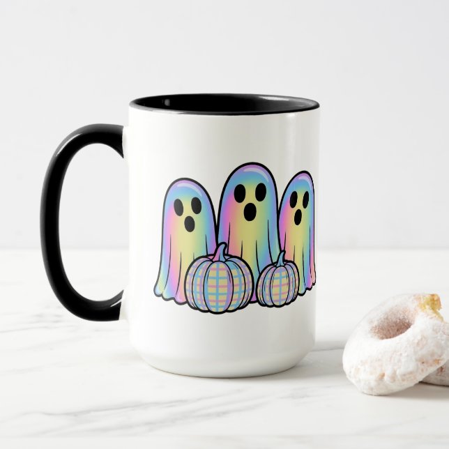 Cute Ghost Trio Halloween Coffee Mug – Adorable  (With Donut)