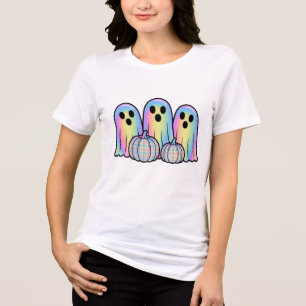 Cute Ghost Trio Halloween T-Shirt Adorable Kawaii Tri-Blend Shirt