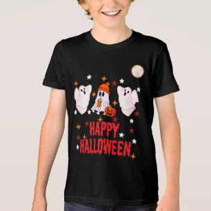 Cute Ghost Trio Happy Halloween Half Sleeve Tri-Blend Shirt