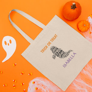 Cute Ghost Typography Trick or Treat Tote Bag