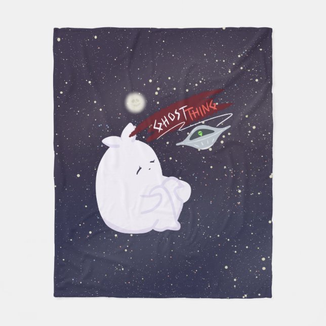 Cute Ghost & UFO Fleece Blanket (Front)
