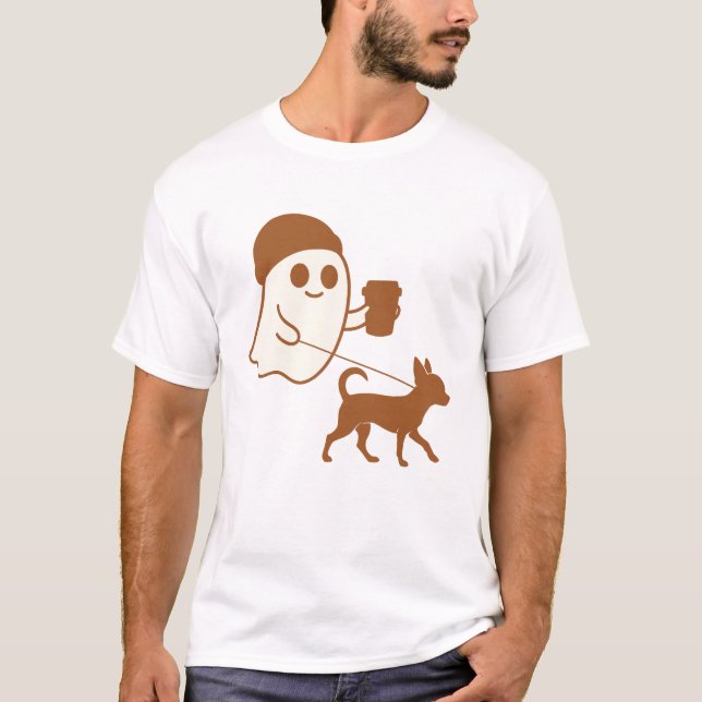 Cute Ghost Walking Chihuahua T-Shirt (Front)