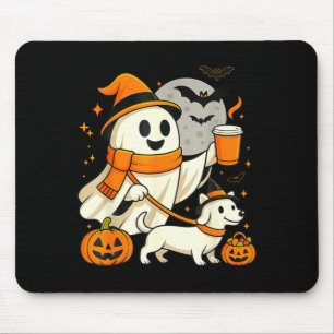 Cute Ghost Walking Dachshund Spooky Season Mouse Mat