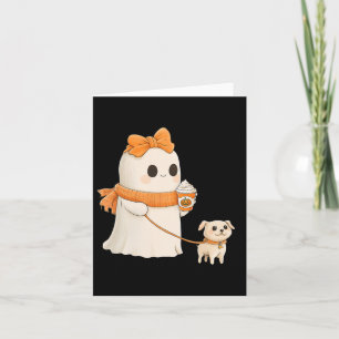 Cute Ghost Walking Dog Coquette Bow Halloween Dog  Card